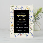 Waterverf Rustieke wilde bloemen weide bruiloft Folie Uitnodiging (Staand Voorkant)