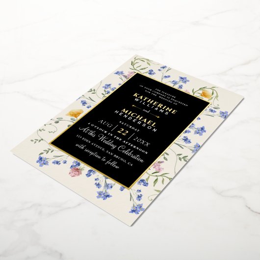 Waterverf Rustieke wilde bloemen weide bruiloft Folie Uitnodiging (Gedraaid)