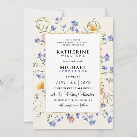 waterverf Rustieke wilde bloemen weide Folie bruil Kaart (Voorkant)