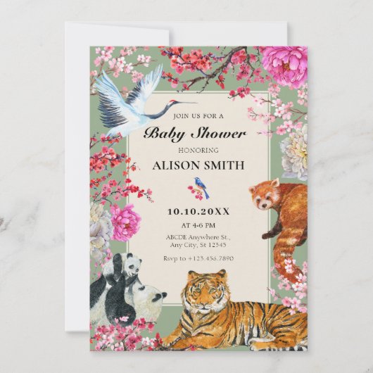 Waterverf rustieke wilde dieren floral baby shower kaart (Voorkant)
