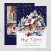 Waterverf rustieke winter 3 foto Vrolijk kerstfees Feestdagenkaart (Voorkant / Achterkant)