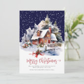 Waterverf rustieke winter 3 foto Vrolijk kerstfees Feestdagenkaart (Staand voorkant)