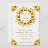 Waterverf rustieke zonnebloemen krans bruiloft kaart (Voorkant)