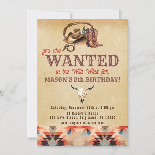 Waterverf Rustieke Zuidwestelijke Cowboy Verjaarda Kaart (Voorkant)