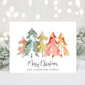 Waterverf Rustige kerstbomen Feestdagenkaart