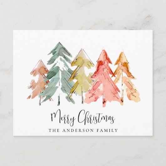 Waterverf Rustige kerstbomen Feestdagenkaart (Voorkant)