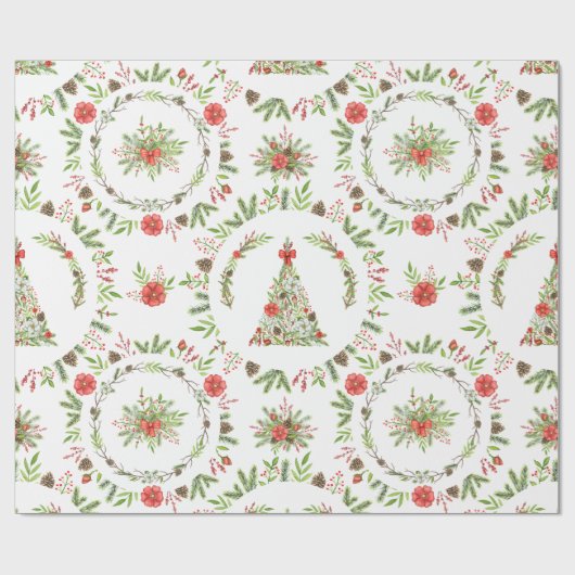 Waterverf Rustige kerstboom Cadeaupapier (Vlak)