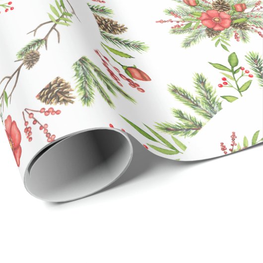 Waterverf Rustige kerstboom Cadeaupapier (Rol Hoek)