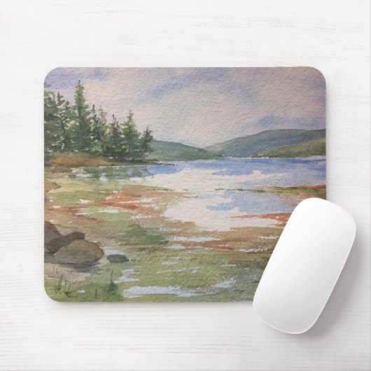Waterverf Rustige Low Tide Ocean Coastline Mousepa Muismat (Met muis)
