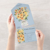 Waterverf Rustige zonnebloem Bouquet All In One Uitnodiging (Afscheurbaar)