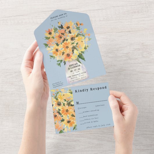 Waterverf Rustige zonnebloem Bouquet All In One Uitnodiging (Afscheurbaar)
