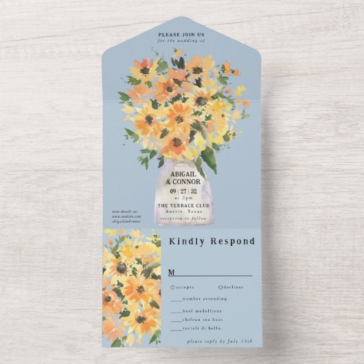 Waterverf Rustige zonnebloem Bouquet All In One Uitnodiging (Binnen)