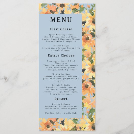 Waterverf Rustige zonnebloem Bouquet Menu (Voorkant)