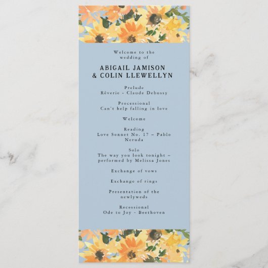 Waterverf Rustige zonnebloem Bouquet Programmakaart (Voorkant)