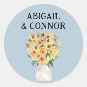 Waterverf Rustige zonnebloem Bouquet Ronde Sticker