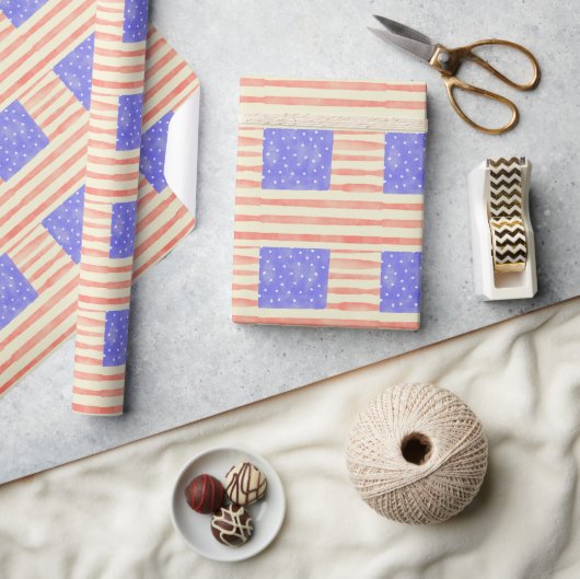 Waterverf Rustisch Amerikaans vlagpatroon Cadeaupapier (Crafts)