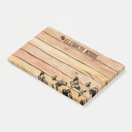 Waterverf Rustisch hout met Butterflies Naam toevo Post-it® Notes (Schuin)