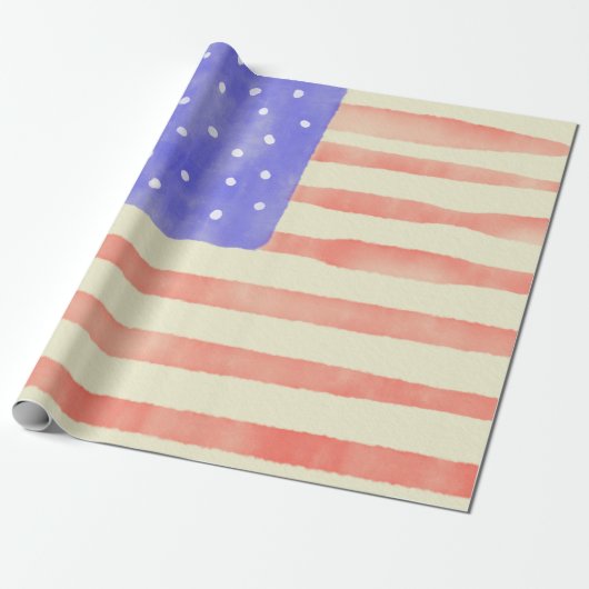 Waterverf Rustische Amerikaanse vlag Cadeaupapier (Uitgerold)