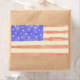 Waterverf Rustische Amerikaanse vlag Etiket