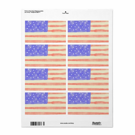 Waterverf Rustische Amerikaanse vlag Etiket (Full Sheet)