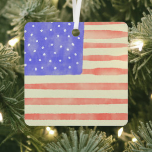 Waterverf Rustische Amerikaanse vlag Metalen Ornament