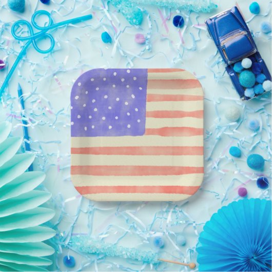 Waterverf Rustische Amerikaanse vlag Papieren Bordje (Feest)