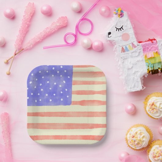 Waterverf Rustische Amerikaanse vlag Papieren Bordje (Feest)