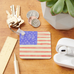Waterverf Rustische Amerikaanse vlag Sleutelhanger