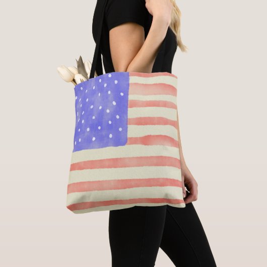 Waterverf Rustische Amerikaanse vlag Tote Bag (Dichtbij)