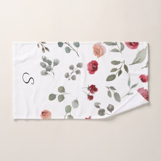 Waterverf Rustische eucalyptus Floral Leaf Monogra Bad Handdoek (Handdoek)