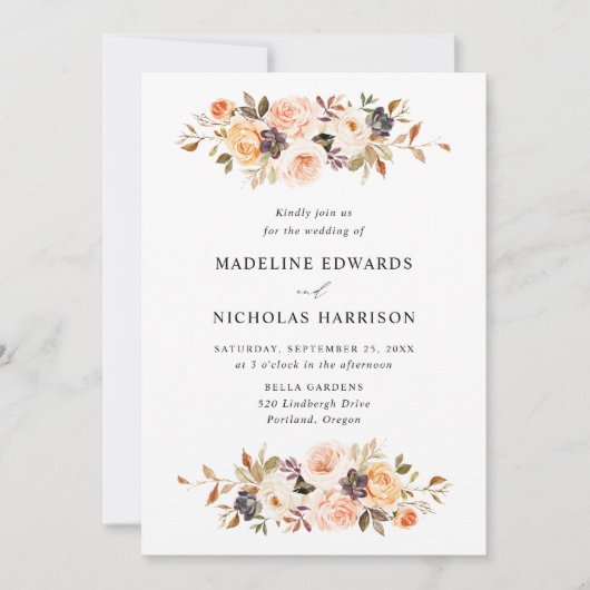 Waterverf Rustische Herfst Floral Wedding Kaart (Voorkant)