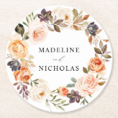 Waterverf Rustische Herfst Floral Wedding Ronde Kartonnen Onderzetter (Voorkant)