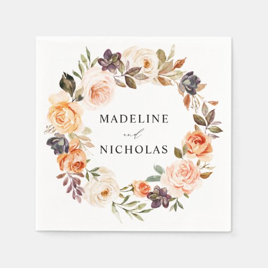 Waterverf Rustische Herfst Floral Wedding Servet (Voorkant)