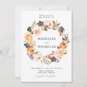 Waterverf Rustische Herfst Floral Wreath Wedding Kaart (Voorkant)