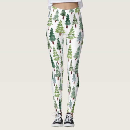  Waterverf Rustische pijnboom Winterbos   Leggings (Voorkant)