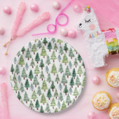 Waterverf Rustische pijnboom Winterbos Papieren Bordje (Feest)