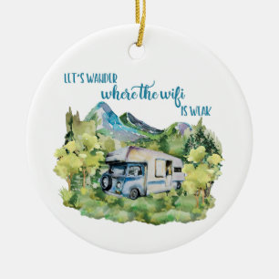 Waterverf RV Motorhome Camping Scene Keramisch Ornament