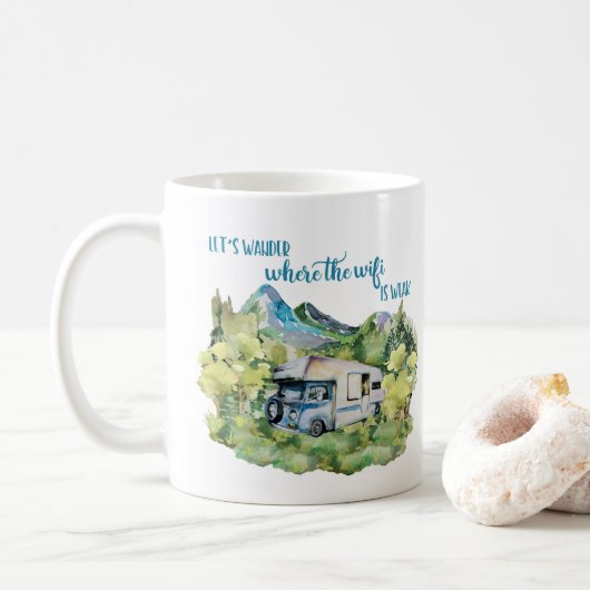 Waterverf RV Motorhome Camping Scene Koffiemok (Met donut)