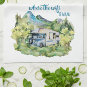 Waterverf RV Motorhome Camping Scene Theedoek (Gevouwen)