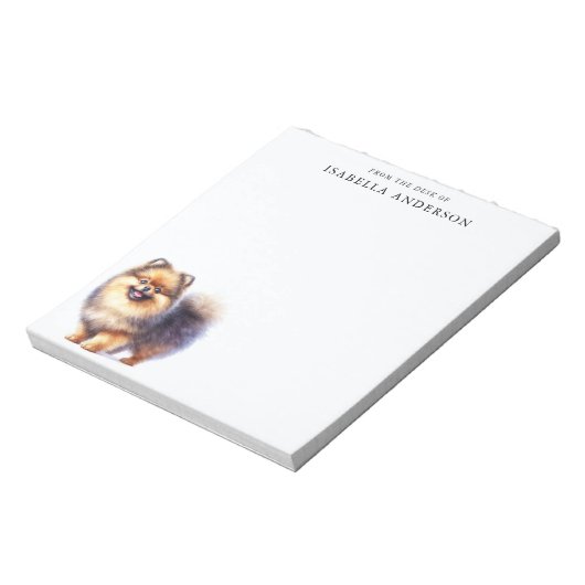 Waterverf Sable Pomeranian van het bureau van Notitieblok (Linkerzijde)