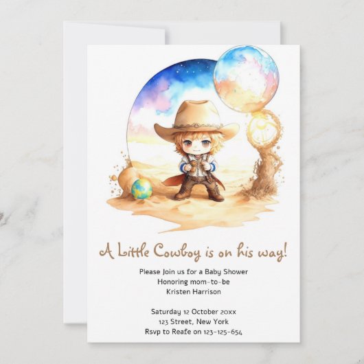 Waterverf: Saddle Up Cowboy Baby shower Kaart (Voorkant)