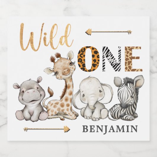 Waterverf Safari 1e Verjaardag Mousserende Wijnlab Sparkling Wijnetiket (Enkel label)