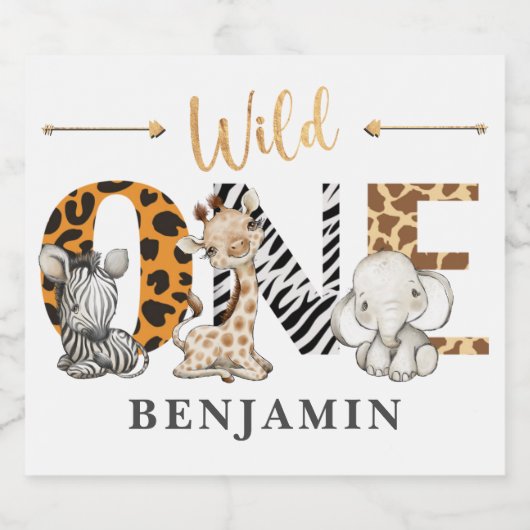 Waterverf Safari 1ste verjaardag Sparkling Wijnetiket (Enkel label)