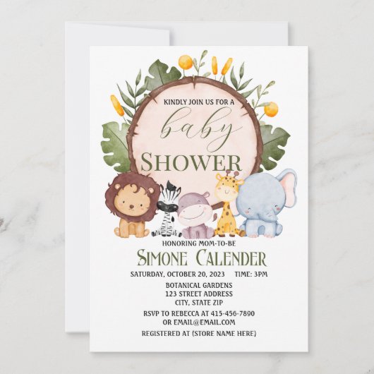 Waterverf Safari Animal Baby shower Uitnodiging (Voorkant)