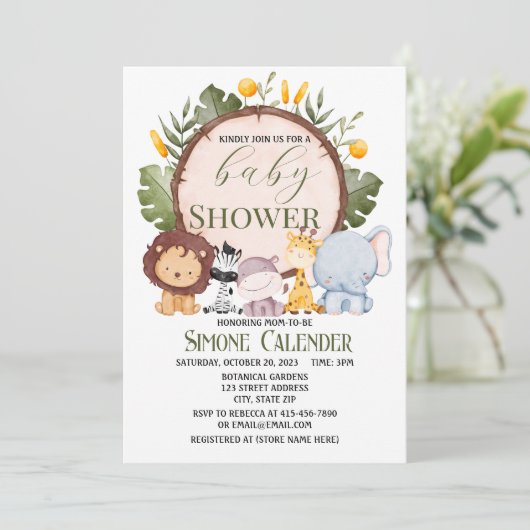 Waterverf Safari Animal Baby shower Uitnodiging (Staand voorkant)