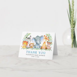 Waterverf Safari Animals Baby shower Blauwe noot Bedankkaart