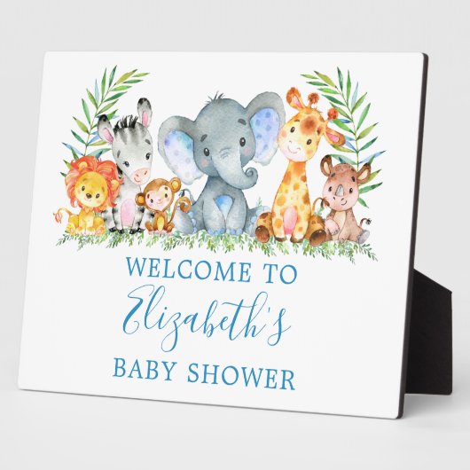 Waterverf Safari Animals Baby shower Blue Fotoplaat (Zijkant)