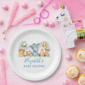 Waterverf Safari Animals Baby shower Blue Papieren Bordje (Feest)