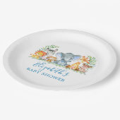 Waterverf Safari Animals Baby shower Blue Papieren Bordje (Gekanteld)