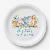 Waterverf Safari Animals Baby shower Blue Papieren Bordje (Voorkant)